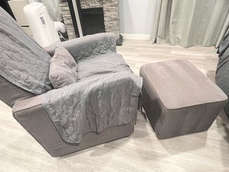 Swiveling rocking  chair with ottoman and cover