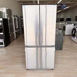 Brand-New Samsung - 17.5 cu. ft. 3-Door French Door Counter Depth Smart Refrigerator with Twin Cooling Plus - Stainless Steel Model: RF18A5101SR/AASKU