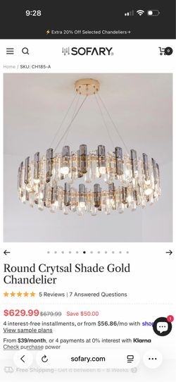 Custom Sofary 39.4” (100 cm) Crystal Gold Chandelier – Black Canopy – Brand New