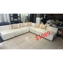 White Microfiber Modular Living Room Sectional Sofa 