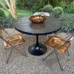 Tulip Style Metal Industrial Dining Table + Optional Retro Acrylic Orange Chairs –