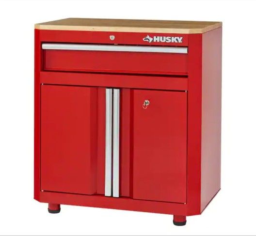 Husky Ready-to-Assemble 24-Gauge Steel 1-Drawer 2-Door Garage Base Cabinet in Red (28 in. W x 32.8 in. H x 18.3 in. D)