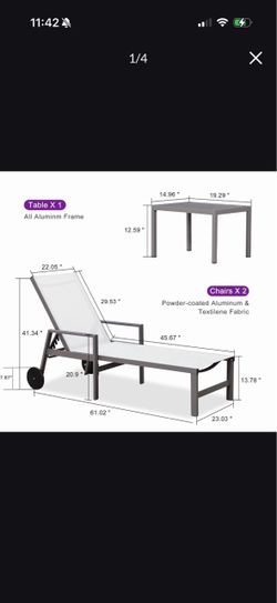 NEW Purple Leaf Outdoor Patio Chaise Set  for 2 Oversized Pool Lounge Chairs, Table Included