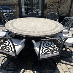 Beautiful 72” Outdoor Stone Top Table With Base