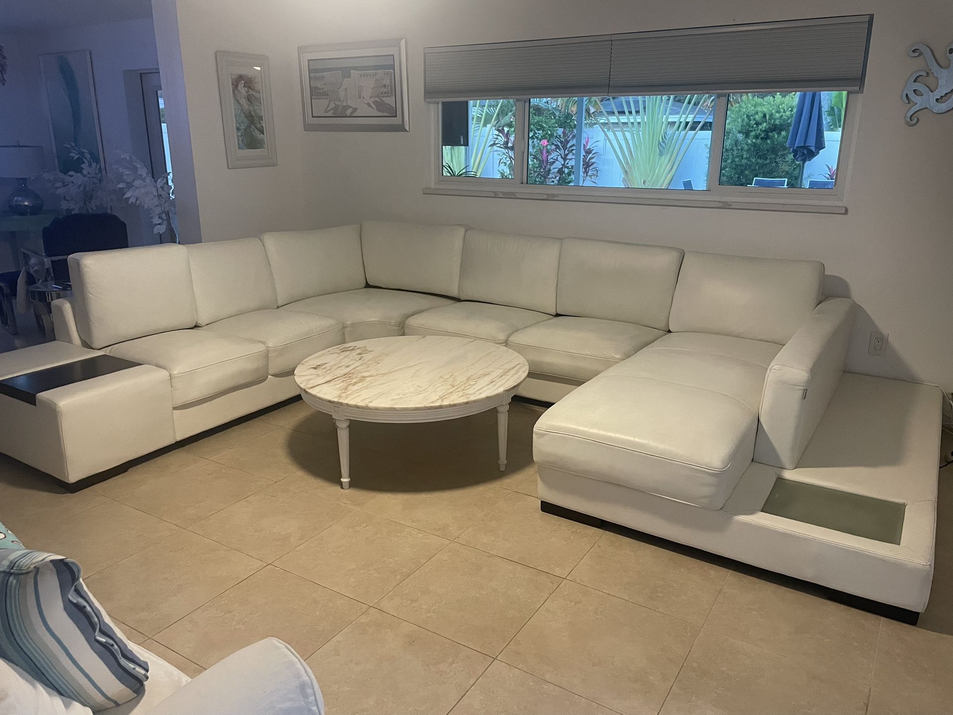 White Real Leather Sectional Couch