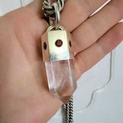 Quartz Crystal And Garnet Silver Pendant