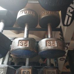 Vintage York 35 Pound Dumbbells Still In Great Condition 