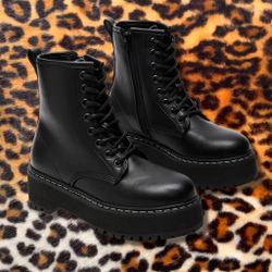 Steve Madden Black Chunky Lace Up Platform Leather Grunge Combat Boots