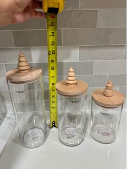 Glass Canister with Wood Lid and Christmas Tree Knob - Set of 3