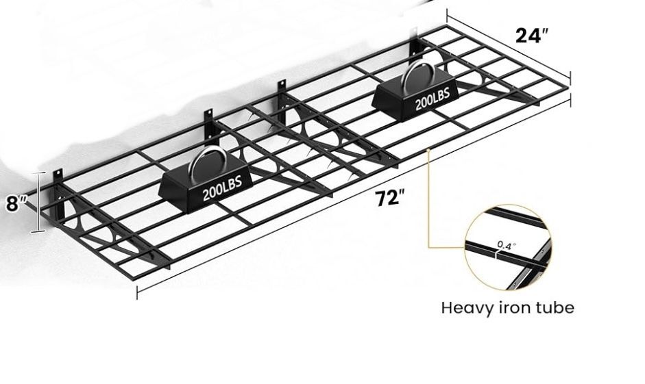 2x6 Ft Garage Shelving Wall Mounted, 24x72-inch Floating Shelves, Heavy Duty