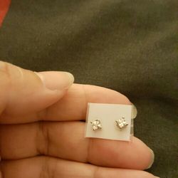 Real silver zircon diamond Small stud Earrings 