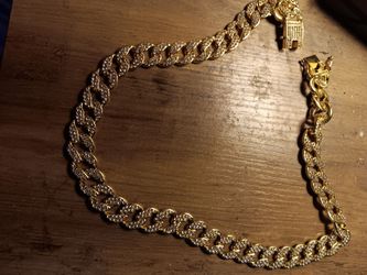 Gold-Tone Iced Out Cuban Link Chain Necklace