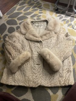 vintage blonde curly lamb and mink! jacket