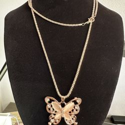 Crystal Butterfly Pendant Necklace 