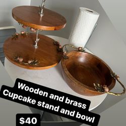 Wooden Bowl And Cupcake Stand 