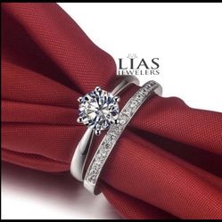 New 18k White Gold Wedding Ring Set 
