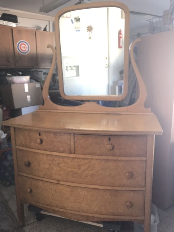 Antique Birds Eye Maple Dresser With Swivel Mirror For Sale In