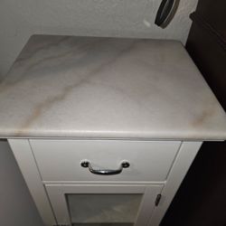 Bathroom Side Counter With Glass Door And Marble Top