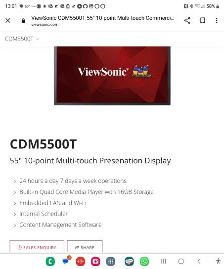 View SONIC CDM5500T
55" 10-point Multi-touch Presenation Display
Vertical And Landscape.Installed PDF Viewer
