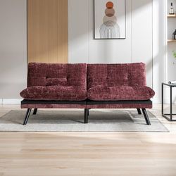 NEW Red Convertible Sofa Bed Loveseat Futon Bed Breathable Adjustable Lounge Couch with Metal Legs