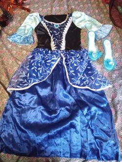 Girls Blue Princess Costume Dress with Shoes
