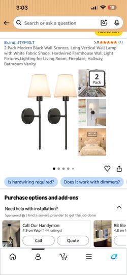 2 Pack Modern Black Wall Sconces