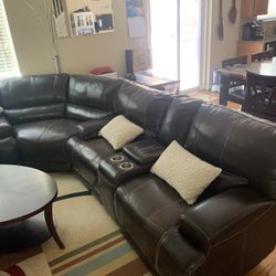 Leather Sofa With Push Button Recliners