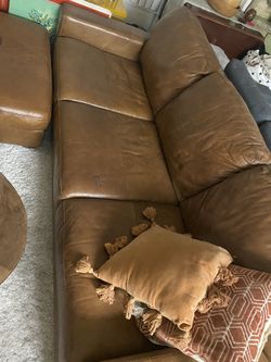 Brown Leather Couch And Ottoman