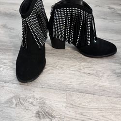 Zadig & Voltaire Black Rhinestone Fringe Ankle Boots