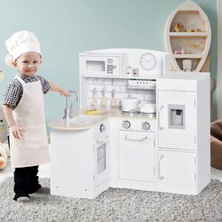 Qaba Corner Kids Kitchen Playset, White, 