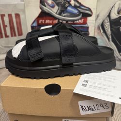 New UGG BLACK GOLDENGLOW SLIDE PLATFORM SANDALS GS 5Y/7W NEW