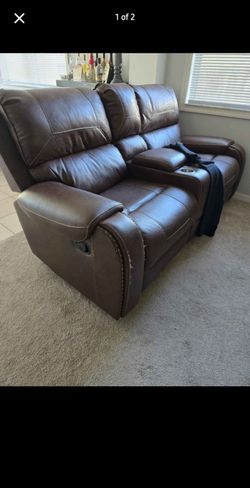 Brown Faux Leather Reclining Loveseat with Console