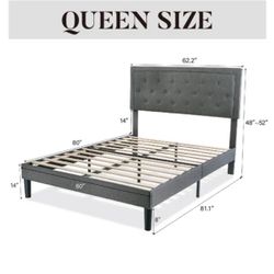 Hegg Linen Tufted Upholstered Platform Bed with Wood Slats Headboard Included