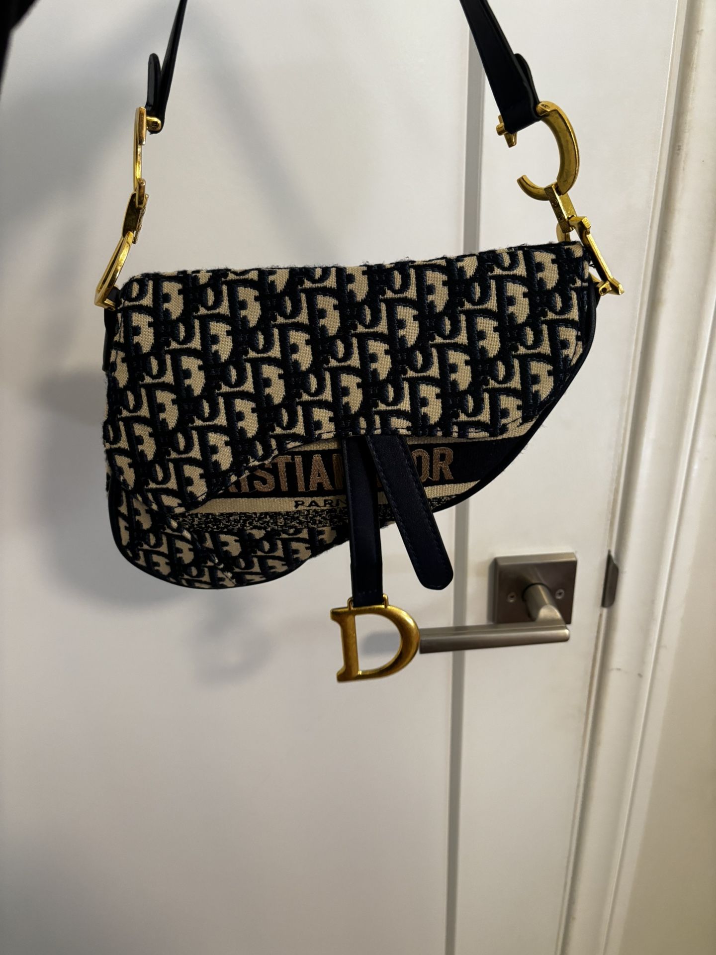 Christian Dior Saddle Bag in navy blue Dior Oblique jacquard canvas