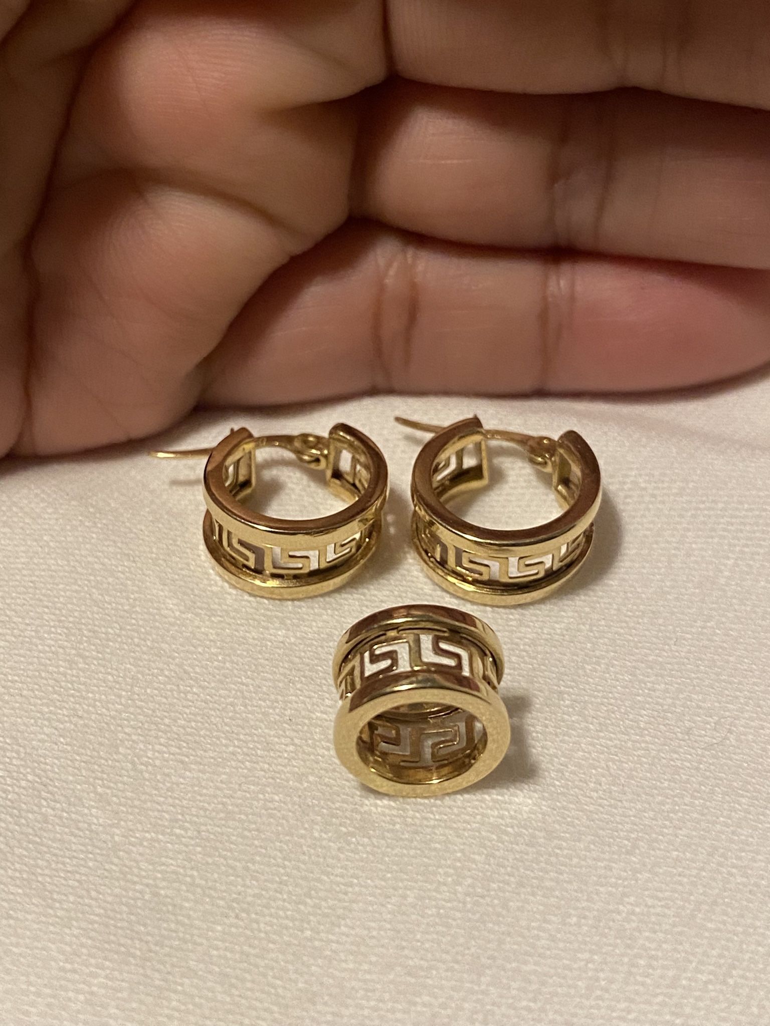 ✨ 18K Solid Gold Fendi-Style Earrings & Pendant Set – Designer Luxury ✨