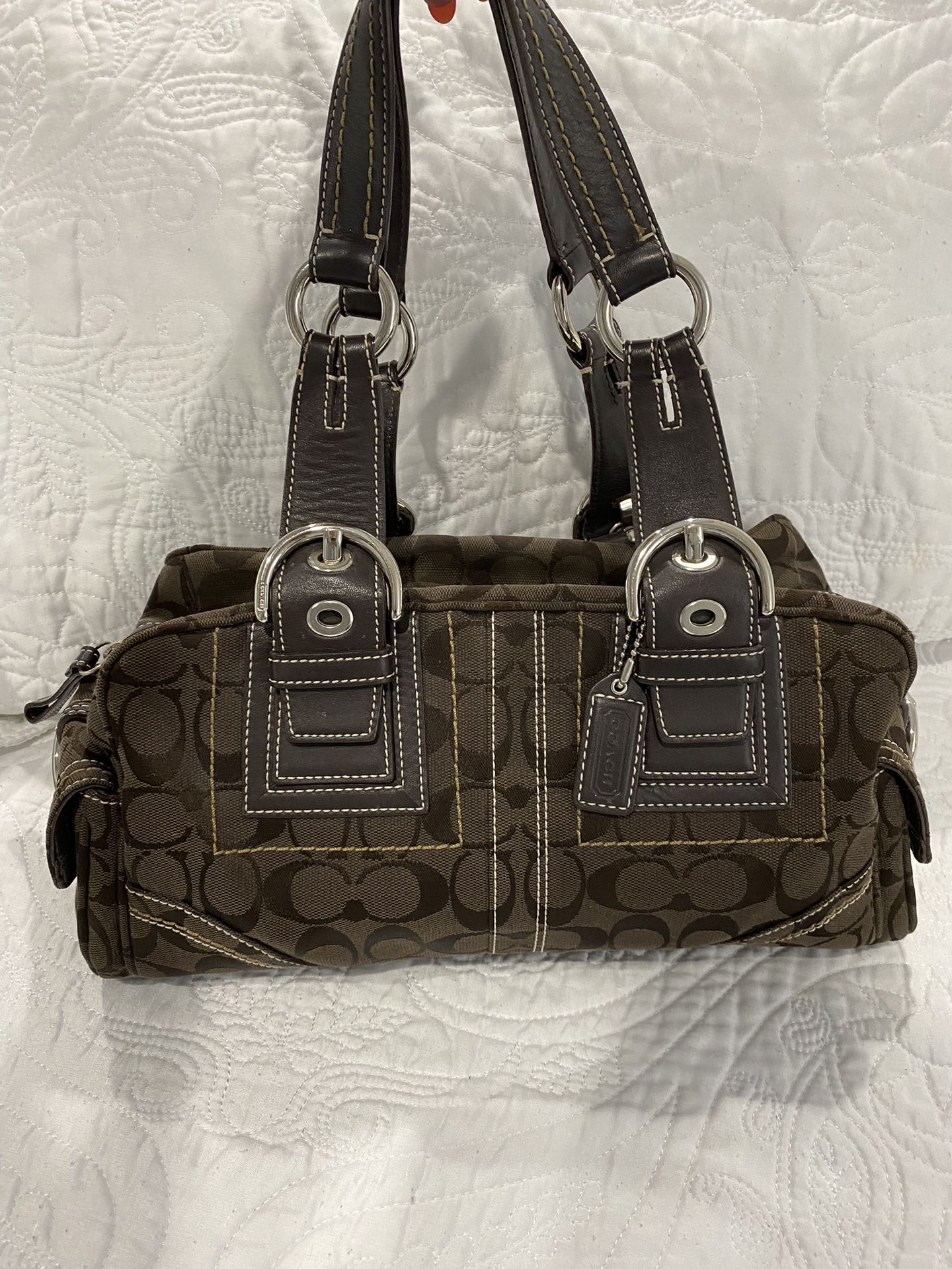 COACH doctor bag handbag satchel in signature logo canvas-color brown for  Sale in Cary, NC - OfferUp