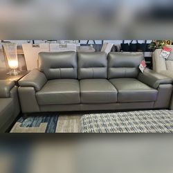 Real leather sofa and loveseat gray color