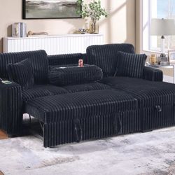 Brand New Black Corduroy Sectional Sofa Storage Sleeper 