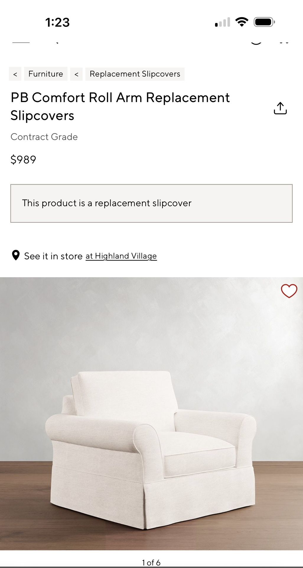 Pottery Barb White Slipcover Only! Grand PB Comfort Roll Chair