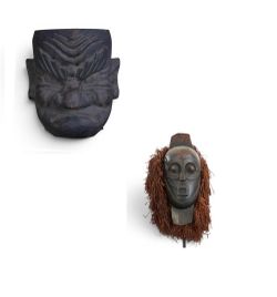 A Pair Of African Masks, One On Metal Stand