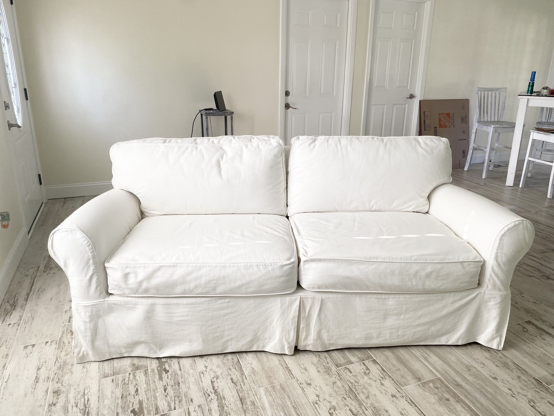 Coastal Soft White Slipcover Sofa Couch 86” Wide