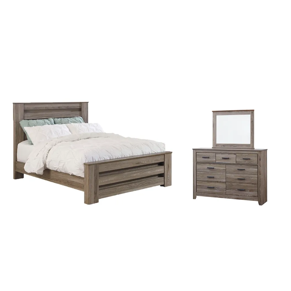 Zelen Queen Panel Bed with Mirrored Dresser Enormous Discount Event