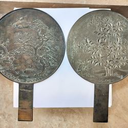 Antique 19th Japanese Kagami Bronze Hand Mirrors - Edo, Meiji Period 