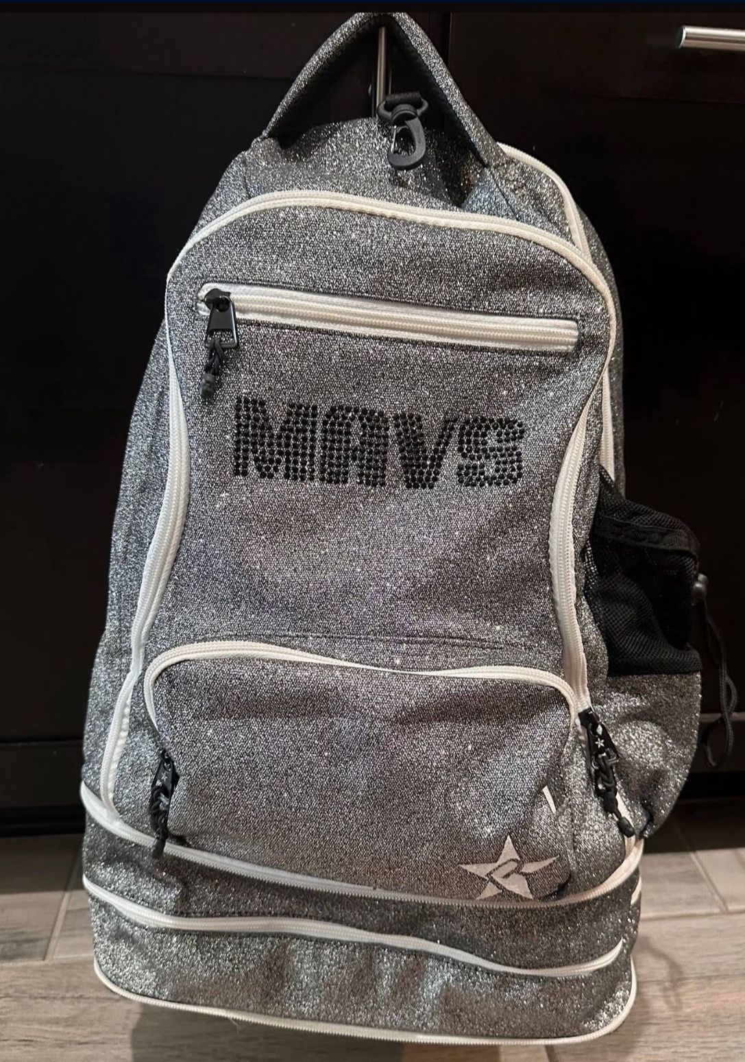 Silver glittery Rebel Elite cheer backpack