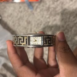 A Ladies Two-stone Silver And Gold Greek Key Pattern Bracelet 