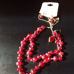 Red Earrings and Necklace Set 