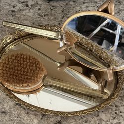 Antique Mirror, Tray, And Brush