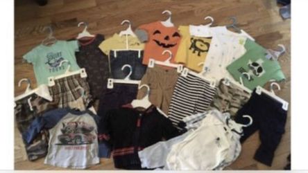 6 month boy 7 pants, 2 shorts, 6 shirts, 2 jackets, 1 pajama, 1 romper, 1 onesie
