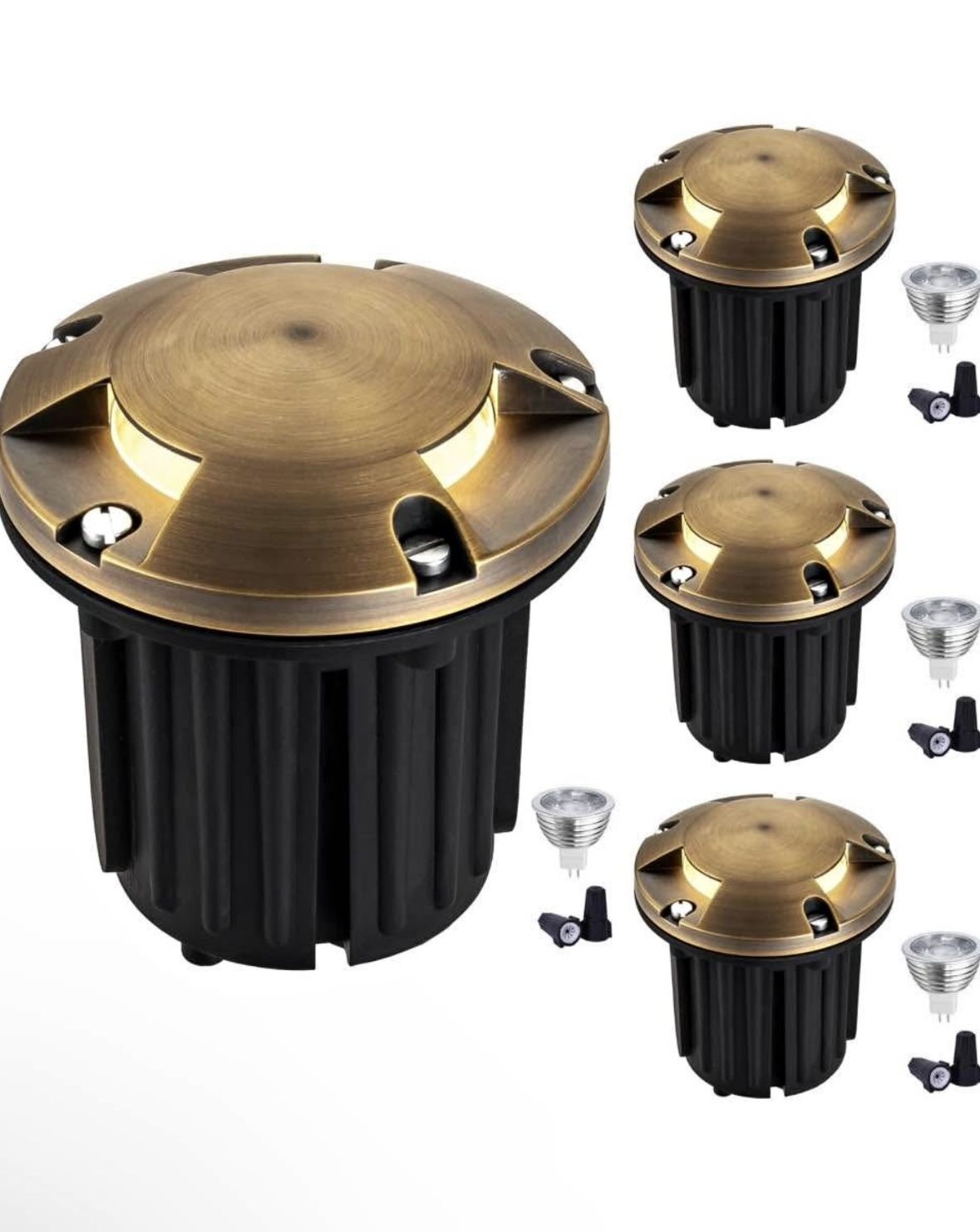 NEW Brass LumStory 4-Pack Low Voltage Landscape Lighting | Brass Well Lights (Three-Direction Turret)