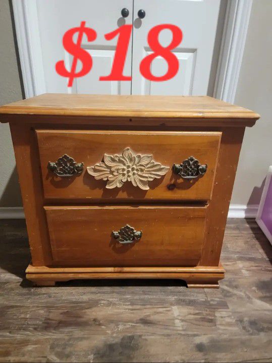 Old Solid Wood Nightstand 